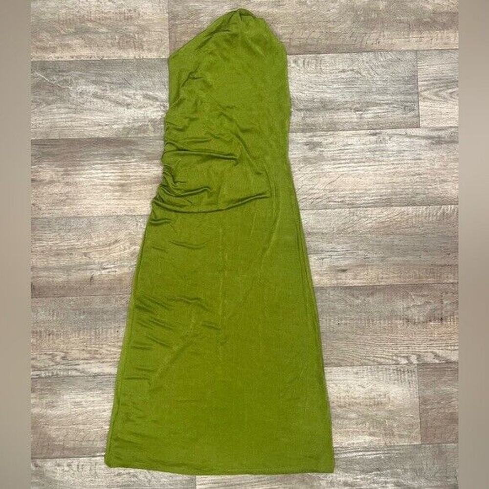 MANGO Green Asymmetrical Midi Dress NWT One Shoulder Wedding Guest Resort Dress - Picture 15 of 16